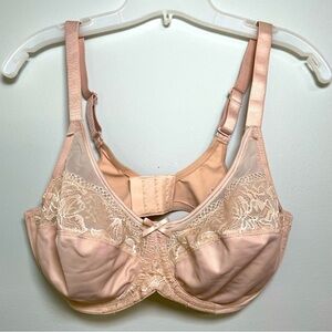Lilyette Minimizer Bra 36DD Unlined Wired No Padding Full Coverage Mesh Beige